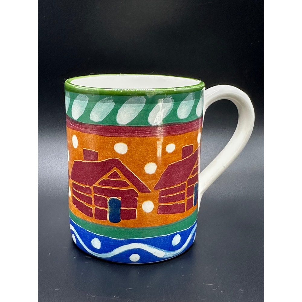 Starbucks Ciao Italya Mug Hand Made in Italy Log Cabin Folk Art Coffee Cup 4in